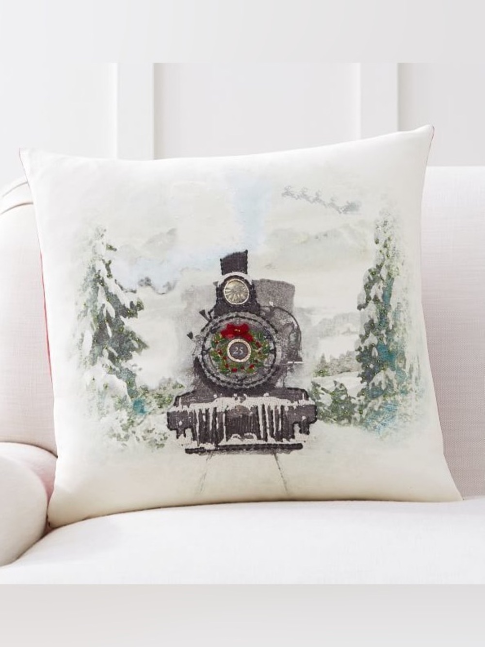 New Pottery Barn Nostalgic Train Christmas Pillow Cover, 20”